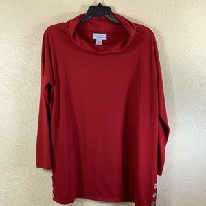 Natural Impressions Knit Top Red L Oversized Stretchy Pullover Long Sleeve